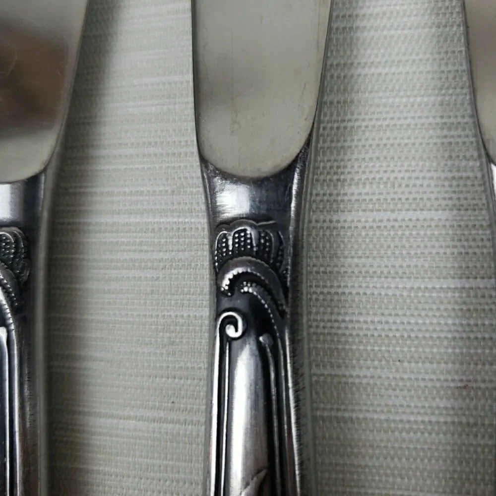Amefa Dinner Knives Stainless Holland AFS1 4 Pcs Scroll Leaf Flatware Silverware